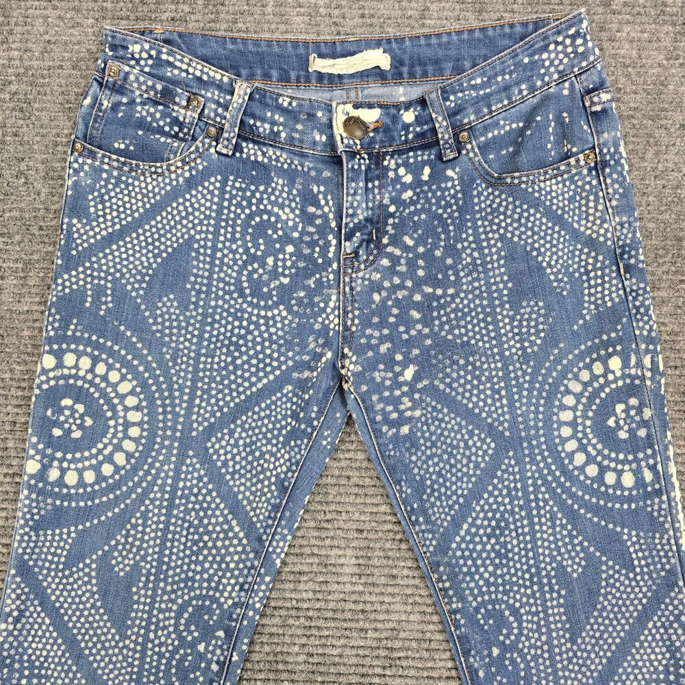 Free People Bali Flare Jeans 27 Bleach Geometric Mandala Blue Womens 30x33 - Picture 4 of 9